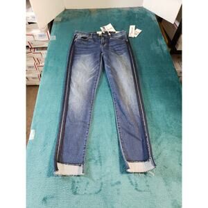 Jolt Jeans Size 3 Womens Blue Pants Stretch Elastic Waist Fray Hem Ankle NWT